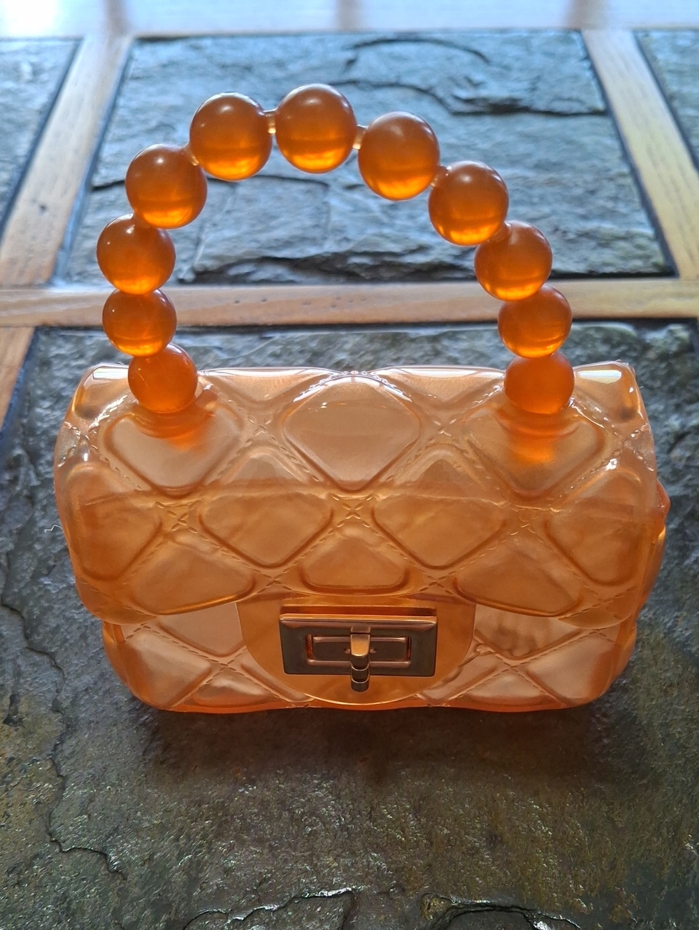 Orange Jelly Bead-Handle Mini Bag